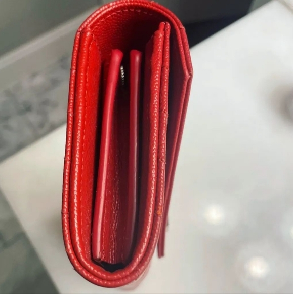 RARE & Auth YSL SAINT LAURENT Long Flap Wallet In Grain Embossed Leather in Red - Picture 11 of 15